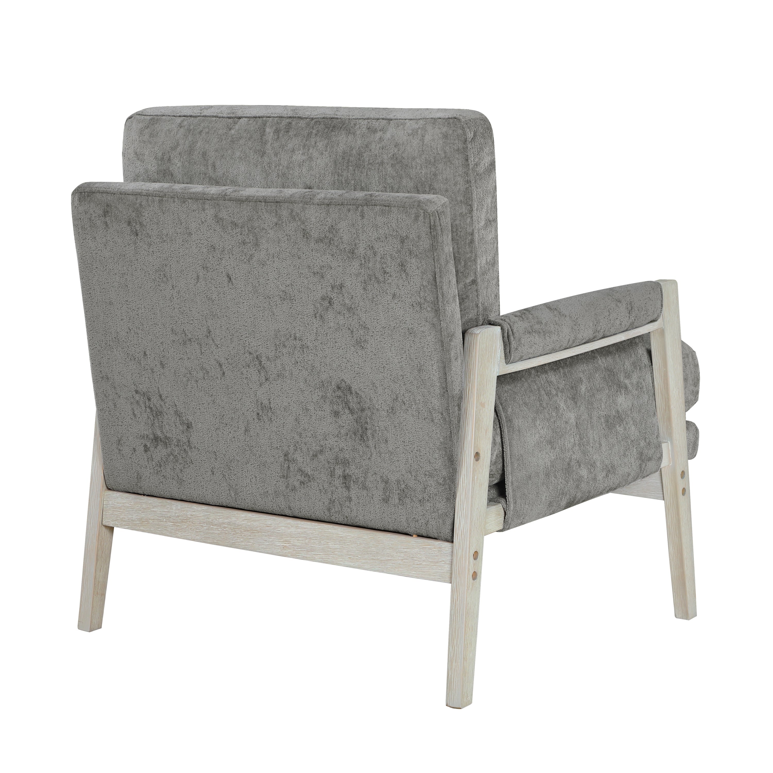 Modern Home Accent Chair Cushion Seat Back Chenille Fabric Upholstery Brownish Gray Solid Wood Furniture 1pc