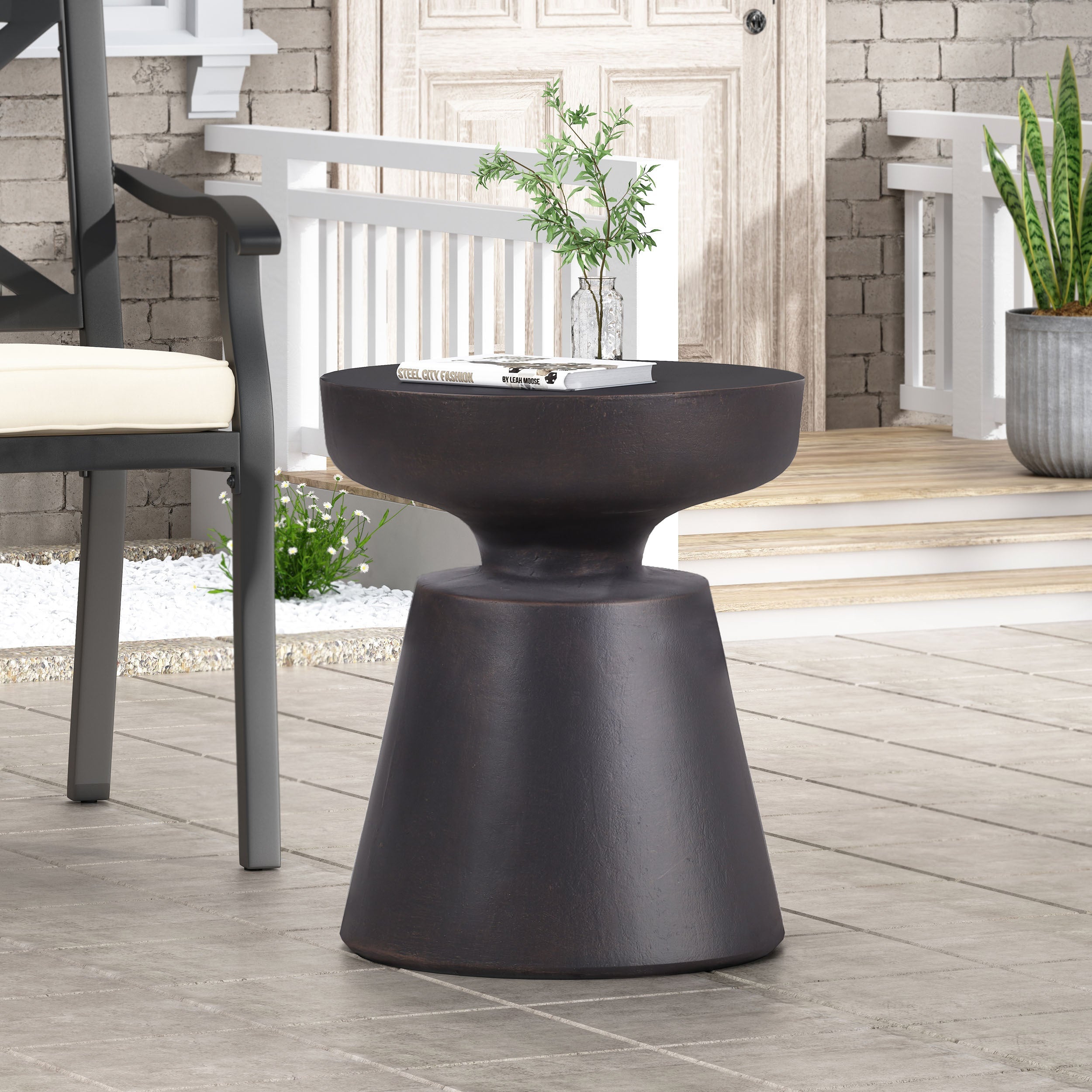 Outdoor Lightweight Concrete End Table with Half-sphere Top, Copper