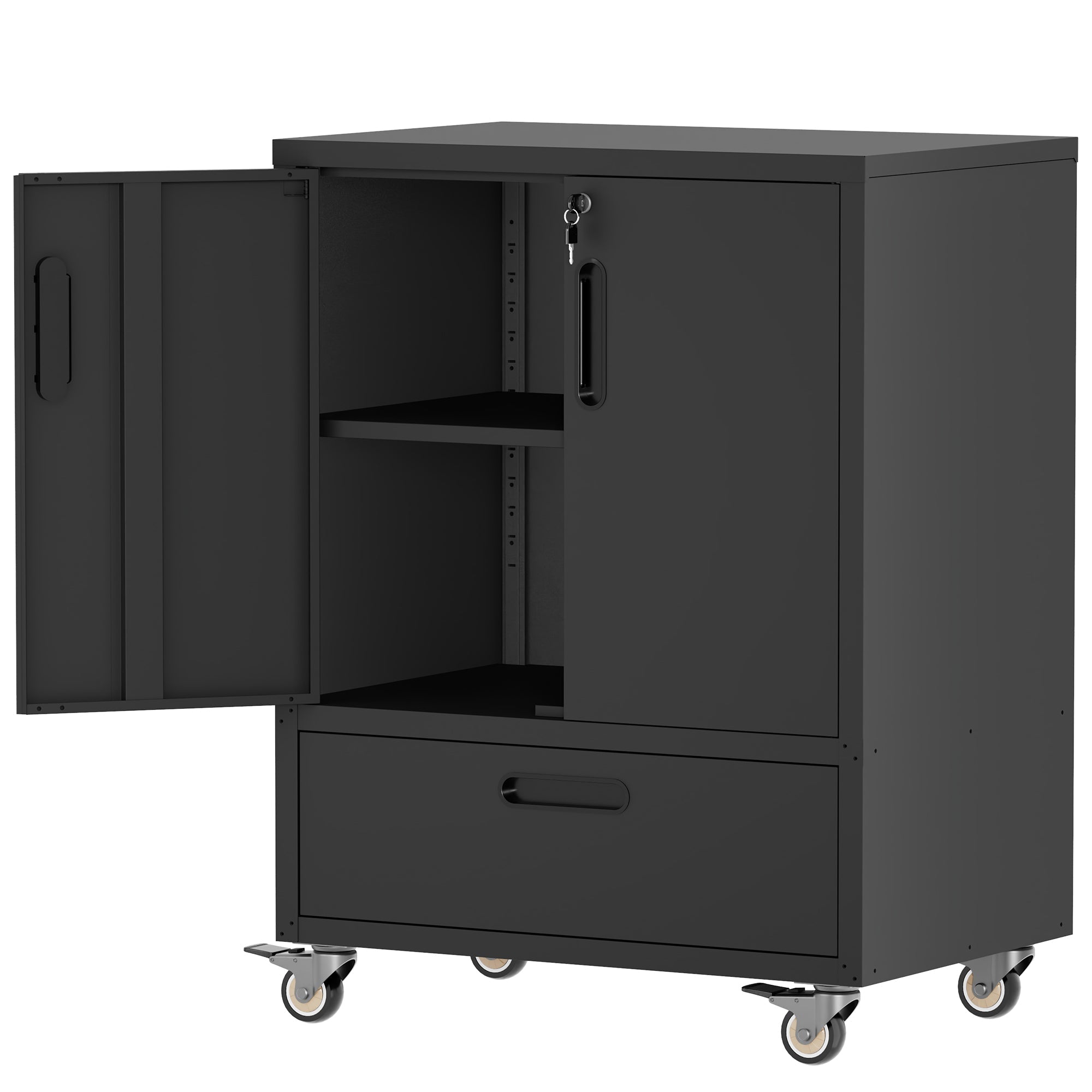 Tool Cart with Wheels, 40' H x 30' W x 20' D, Mobile Tool Cabinet with Lockable Casters & Drawer, Heavy-Duty Steel Storage Organizer for Garage, Workshop, Office - Easy 30-Min Assembly