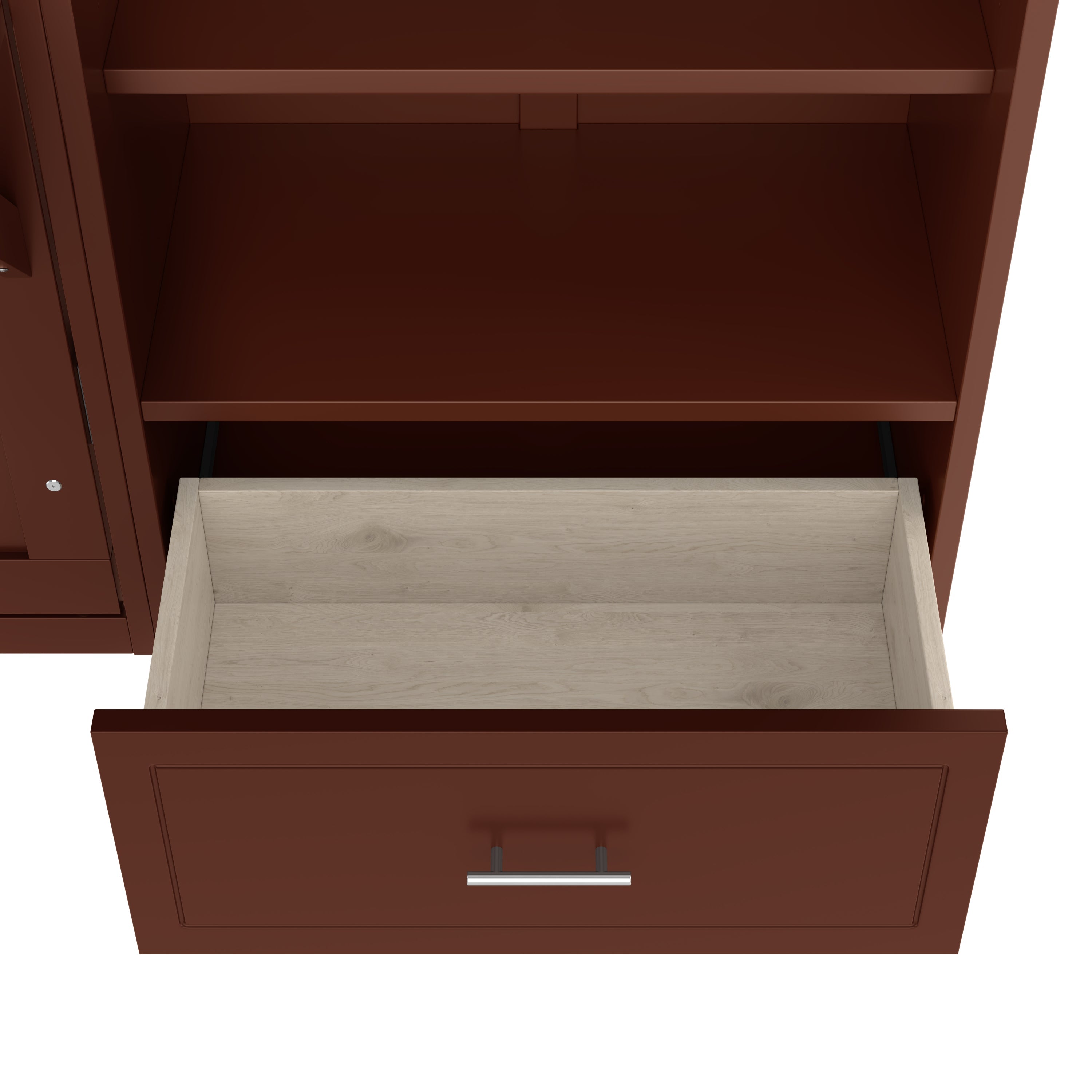 Queen Size Murphy Bed with Height Adjustable Storage Compartments and Shelf, Wall Bed Frame With 1 Drawer, Multifunctional Foldable Platform Bed for Small Space,Bedroom,Guest Room, Walnut