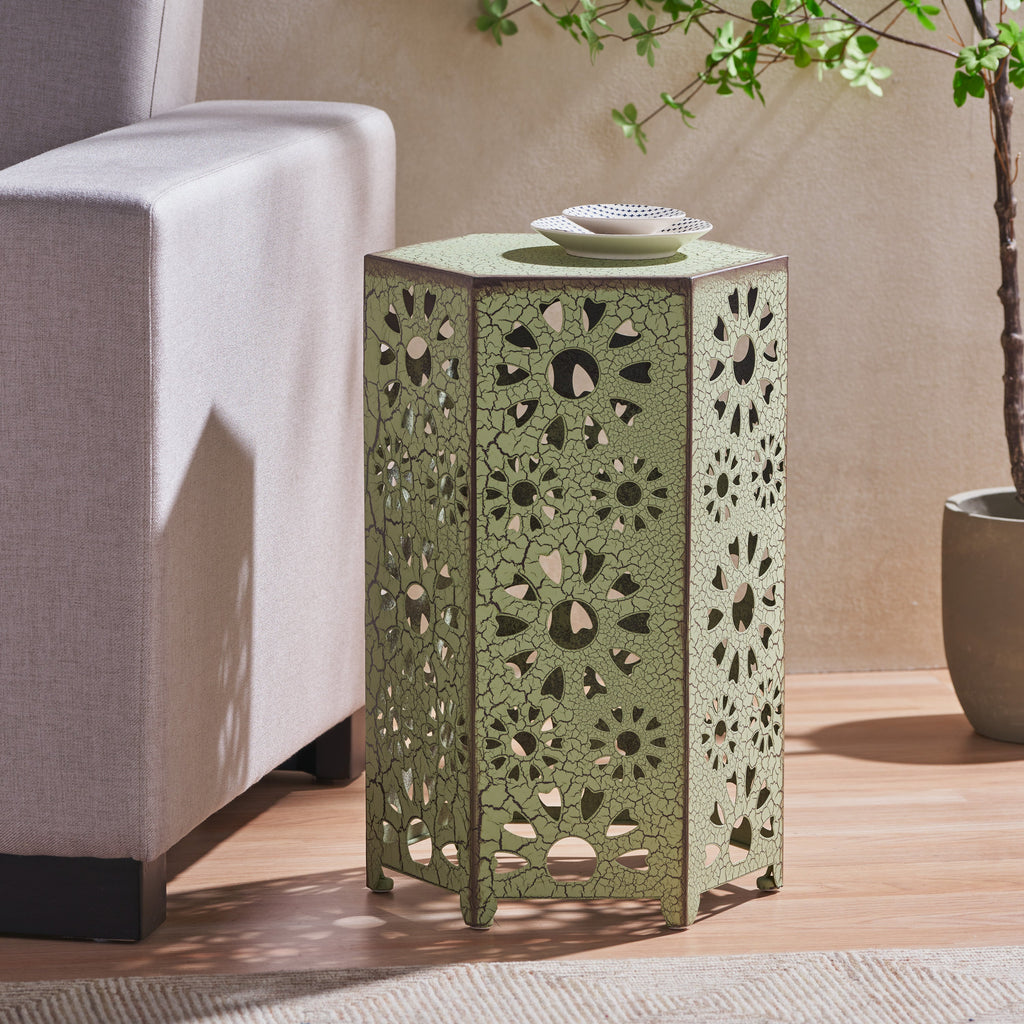Galore 14' Side Table with Sunburst Cut Out Design, Green