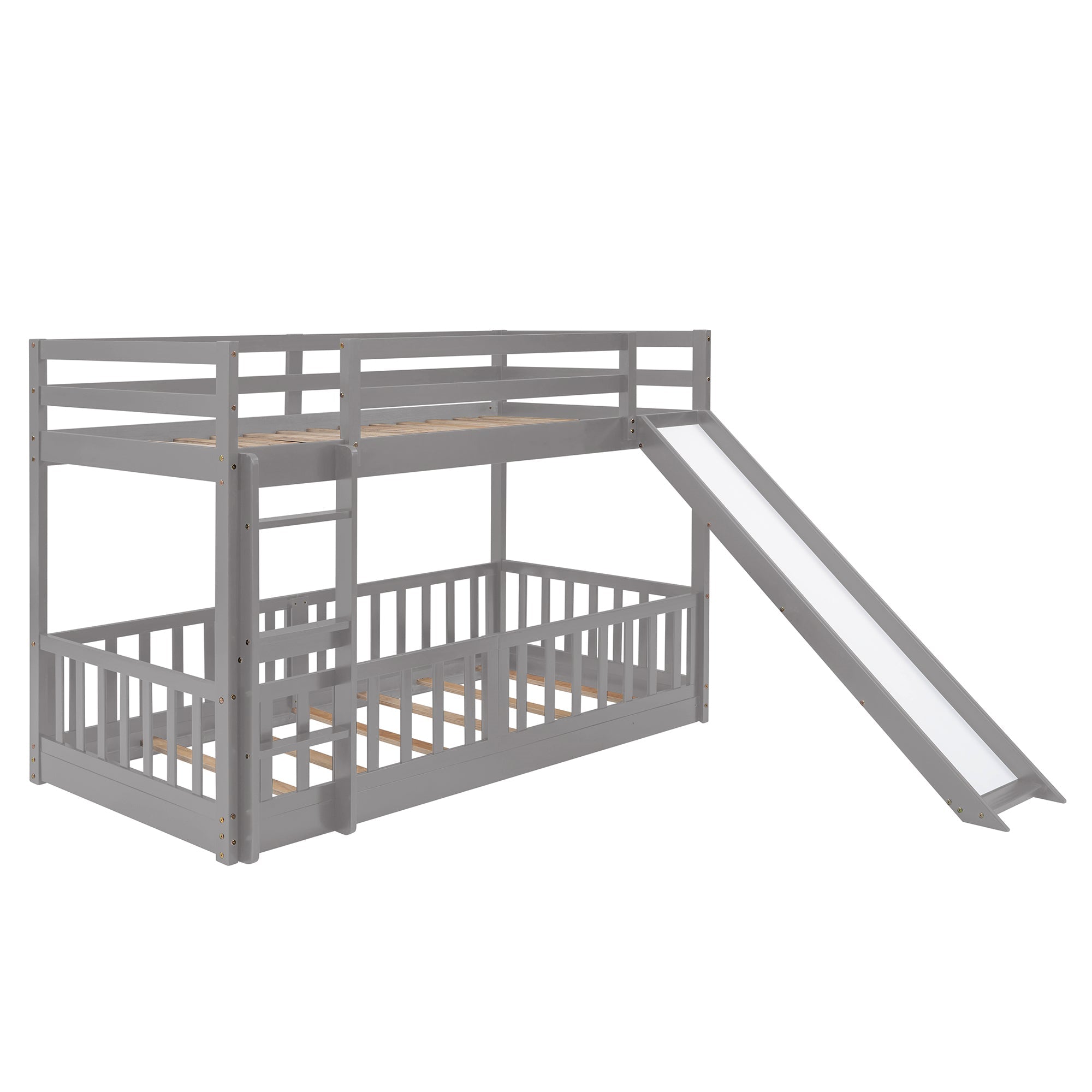 Twin Over Twin Bunk Bed with Slide and Ladder, Gray（Old SKU:LP000009AAE）