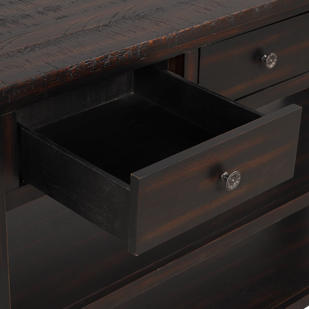 48'' Solid Pine Wood Top Console Table, Modern Entryway Sofa Side Table with 3 Storage Drawers and 2 Shelves. Easy to Assemble ( Black)