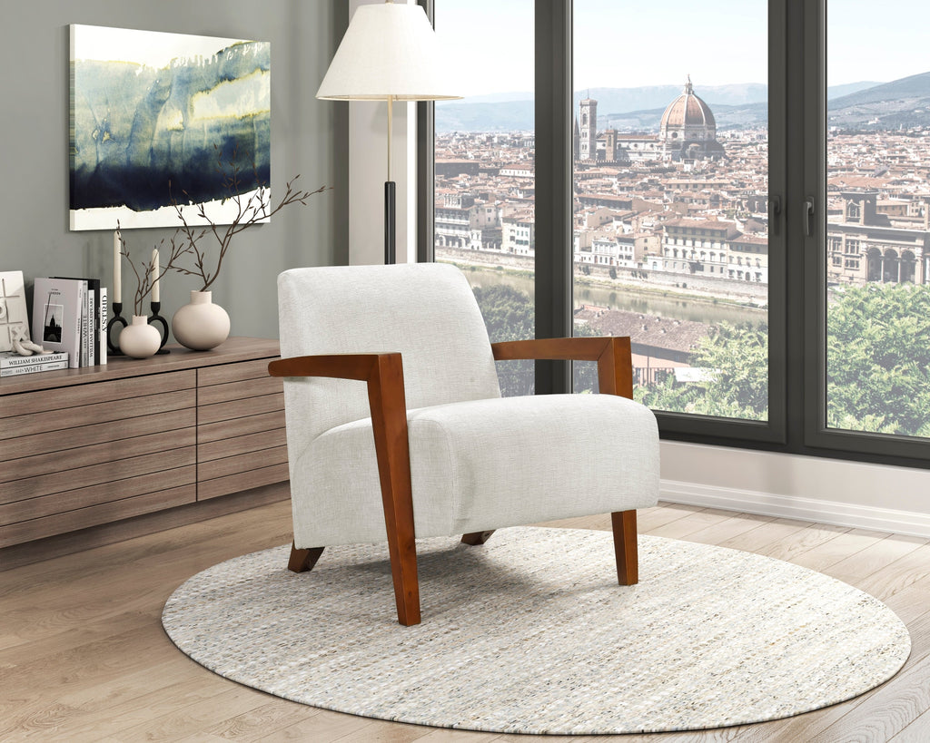 Ultra-Modern Accent Chair Beige Fabric Foam Seat Cushion Solid Wood Luxury Living Room Furniture 1pc