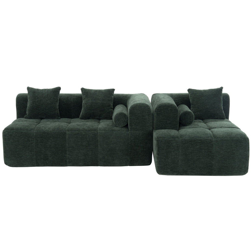 Modern Modular Sectional Sofa with Deep Seating, Green Chenille Fabric, 101.2'