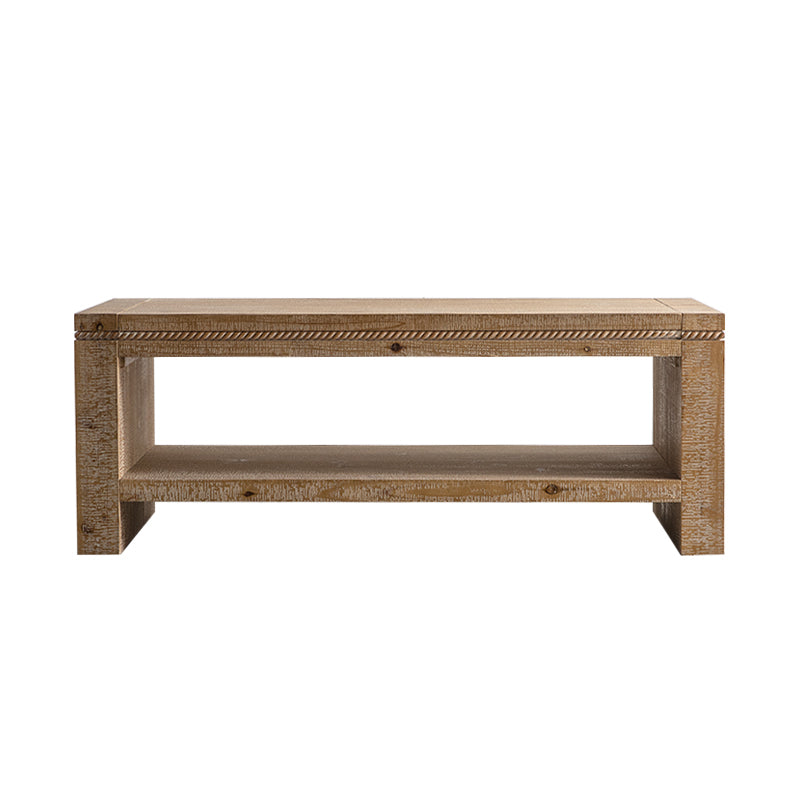 Solid wood,Rectangle Coffee Table with Solid Wood for Living Room, Large 2-Tier Rustic Coffee Table with Storage Shelf, Office and Apartment, Easy Assembly