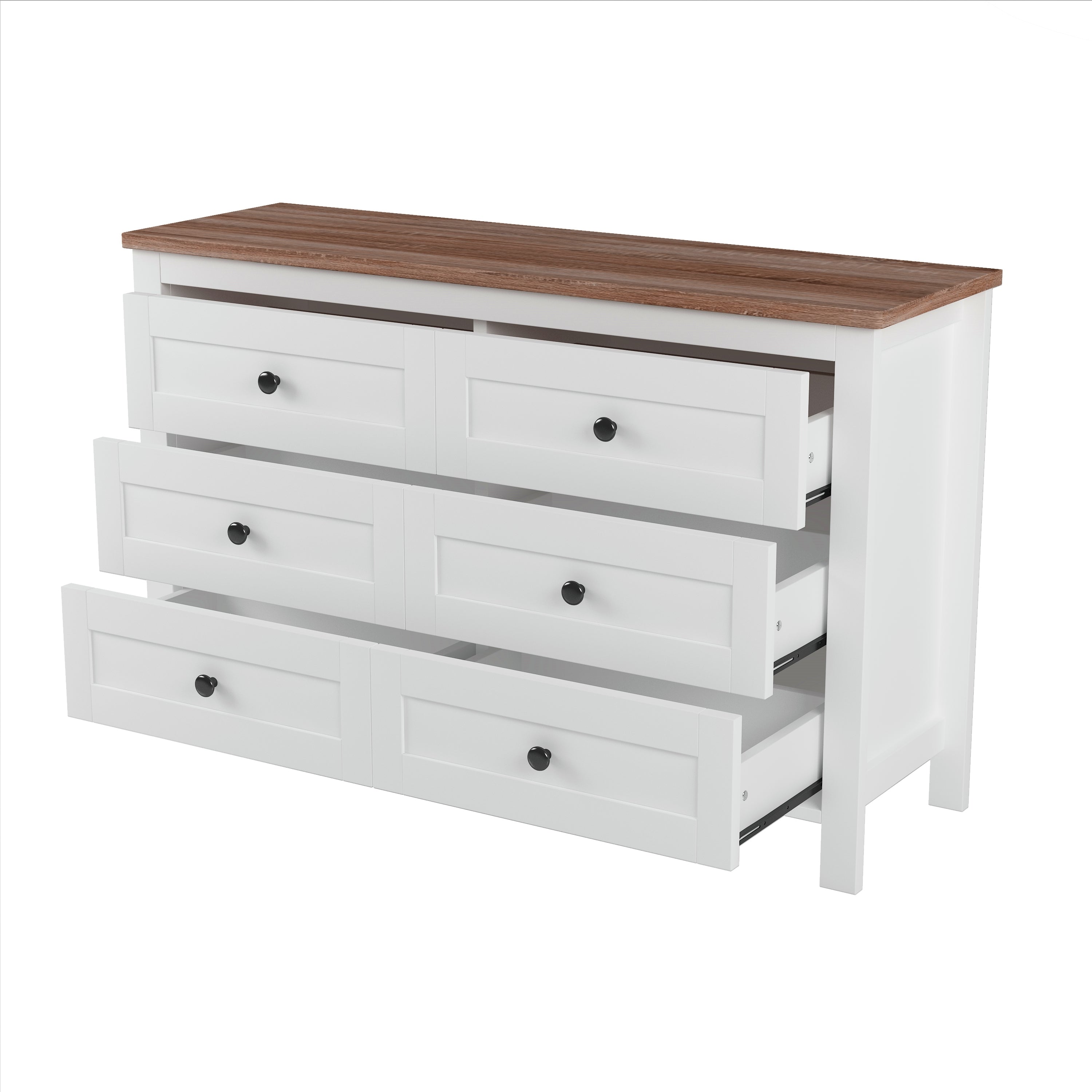 3-Pieces Bedroom Sets Queen Size  Farmhouse Platform Bed with Double Sliding Door Storage Headboard, Storage Nightstand and Dresser, White+Brown(Old SKU HL000092AAK)