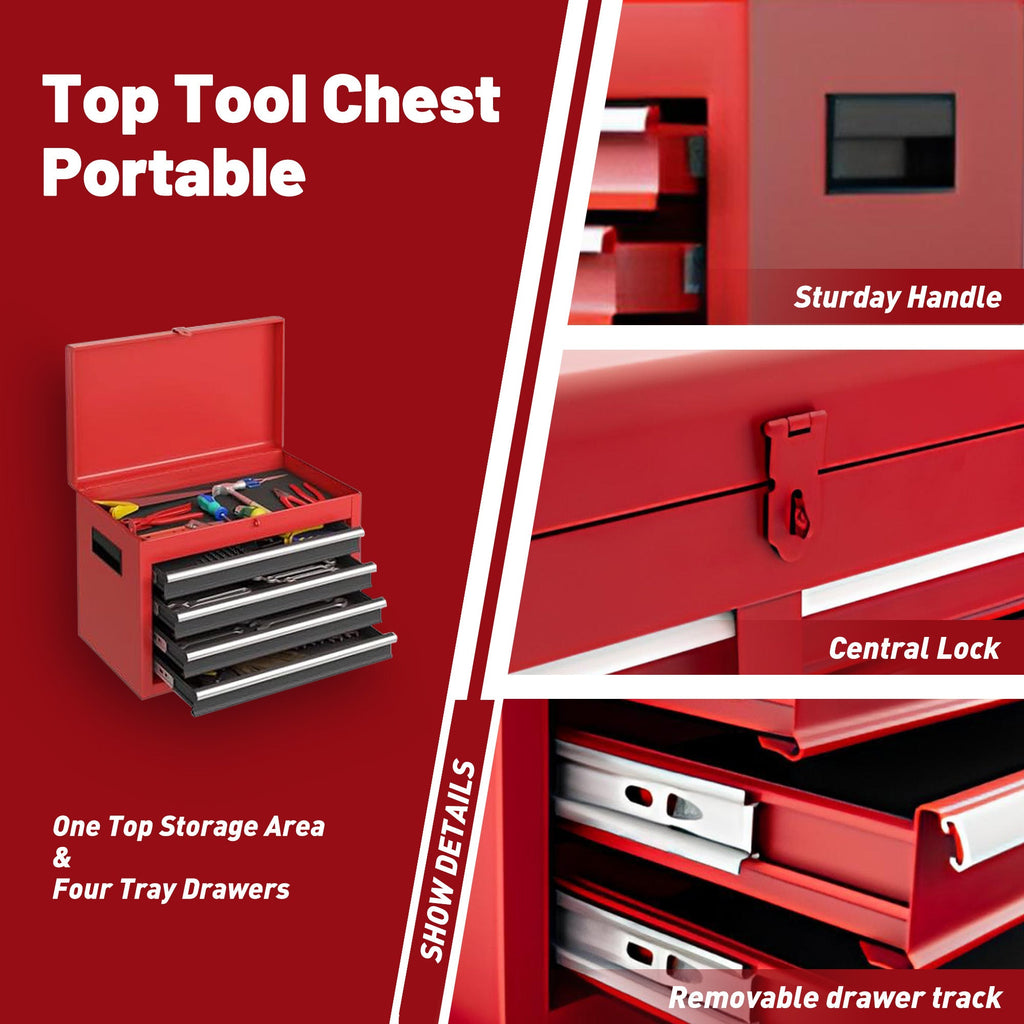 Tool Chest, 5-Drawer Rolling Tool Storage Cabinet with Detachable Top Tool Box, Liner, Universal Lockable Wheels, Adjustable Shelf, Locking Mechanism, Metal Tool Cart for Garage Workshop