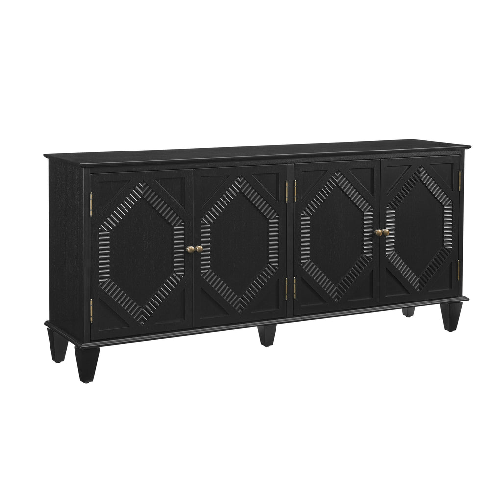 65.2' Mid Century Modern Sideboard Buffet Cabinet with Storage, Symmetrical Geometric Accent Coffee Bar Wine Bar Storage Cabinet, Large Console Table for Living Room/Entryway/Kitchen, Black
