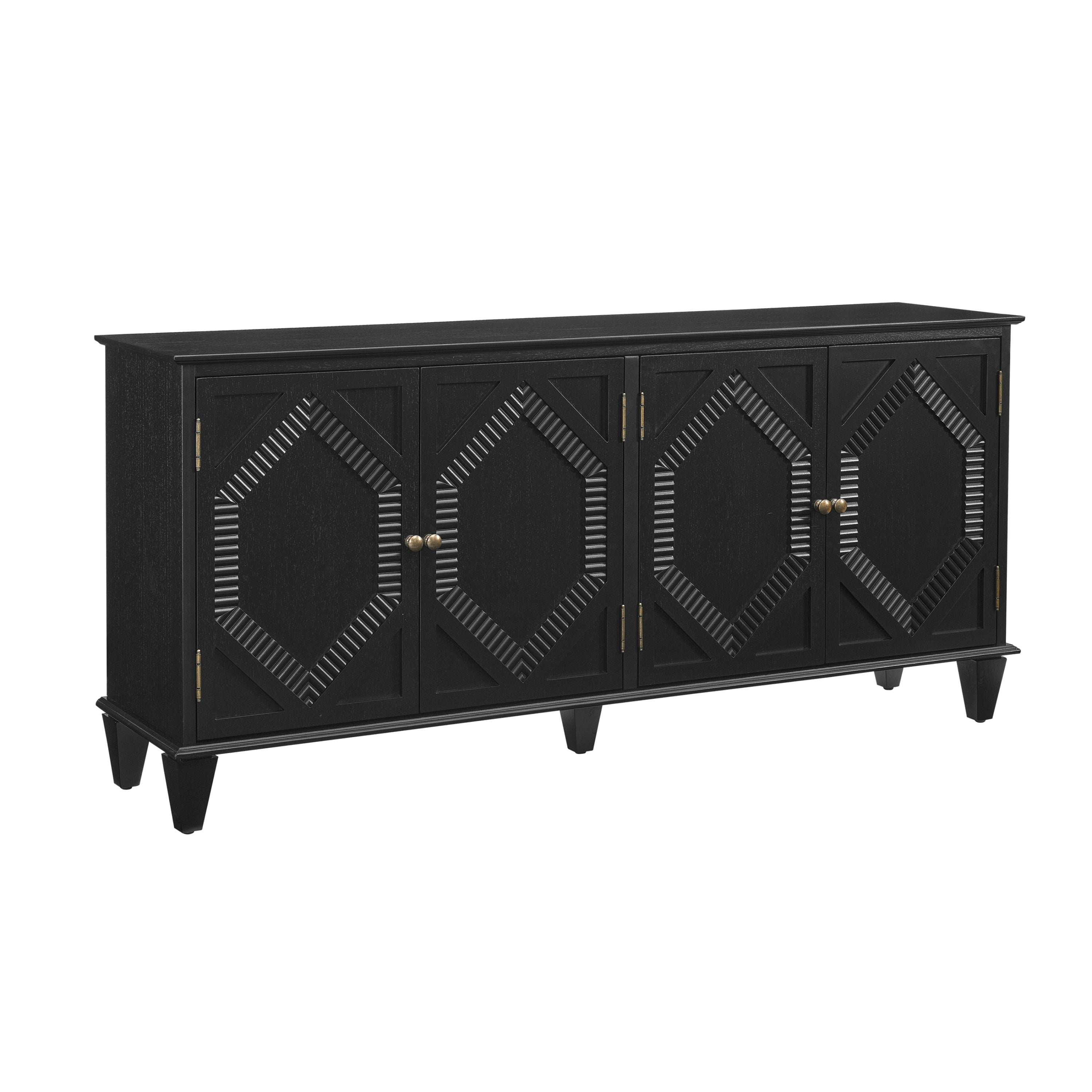 65.2' Mid Century Modern Sideboard Buffet Cabinet with Storage, Symmetrical Geometric Accent Coffee Bar Wine Bar Storage Cabinet, Large Console Table for Living Room/Entryway/Kitchen, Black