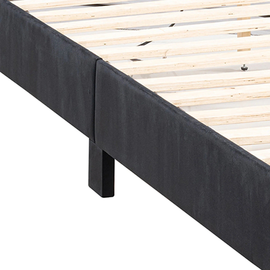 Full Size Bed And 2x Nightstands Bedroom Furniture Luxury Look Black Fabric Upholstered Bedframe w LED Nailhead Trim 3pc Bedroom Set