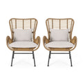 Outdoor Rattan Accent Chair with metal Legs, Brown