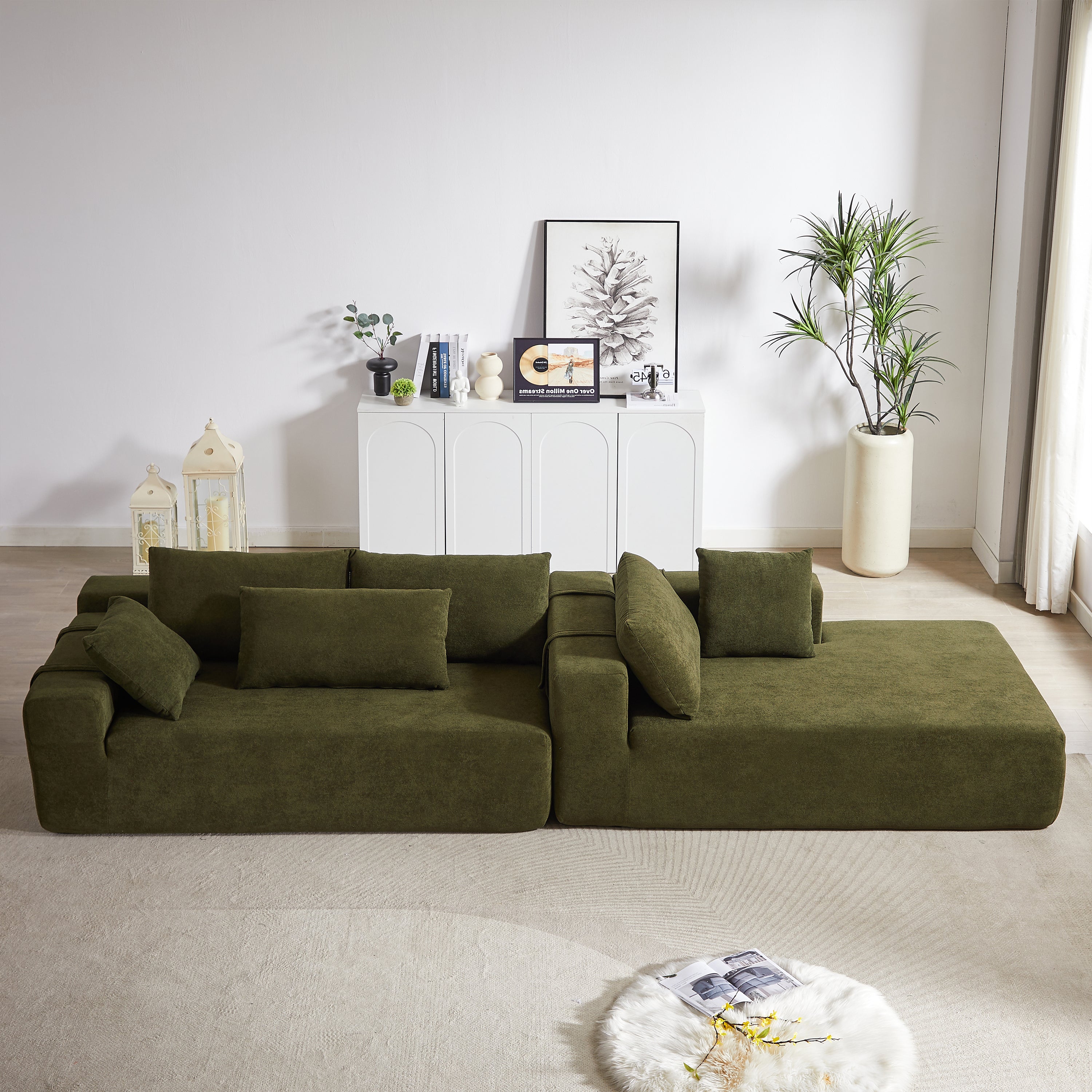 Modern Chenille Upholstered Sectional Sofa Couch Set,Modular 108' L Shaped Sectional Living Room Sofa Set With 6 Pillows,Free Combination Sofa Couch for Living Room,Bedroom(Right Chaise)