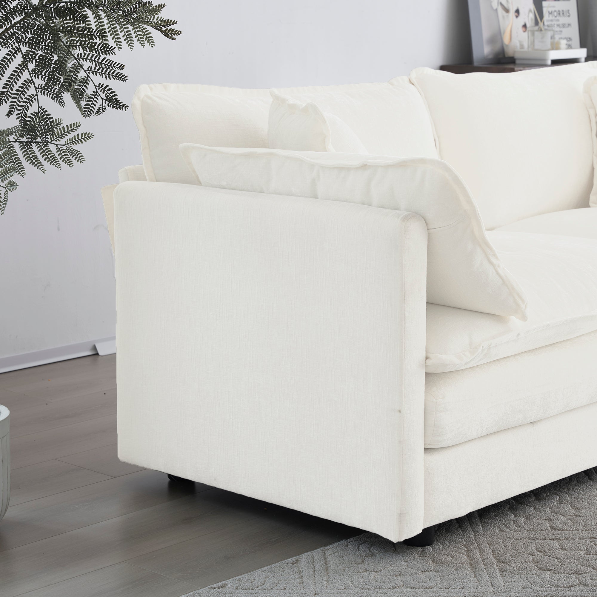 Comfortable Deep Seat Reversible Modular 6 Seater Sectional Super Soft Sofa U Shaped Sectional Couch with 3 Ottomans, 3 Toss Pillows and 2 Arm Pillows
