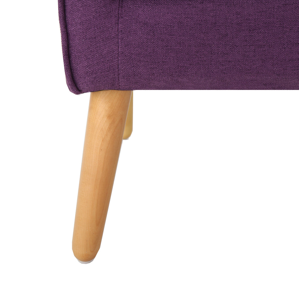Mid-Century Modern Arm Chair with Tufted Back in Purple Fabric and Birch Wood Legs