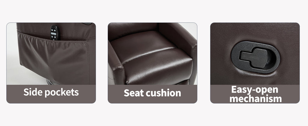 Heat Massage Manual Recliner Chair with Rocker and Swivel in Fabric for Living Room, Brown