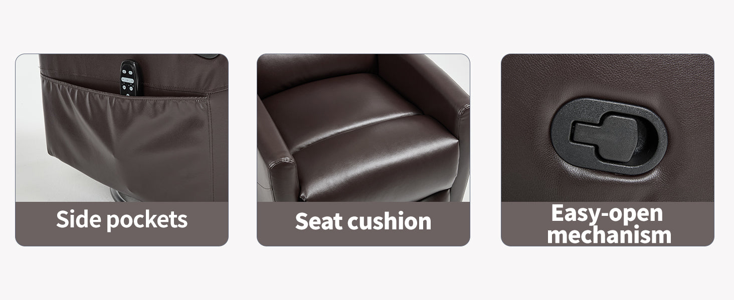 Heat Massage Manual Recliner Chair with Rocker and Swivel in Fabric for Living Room, Brown