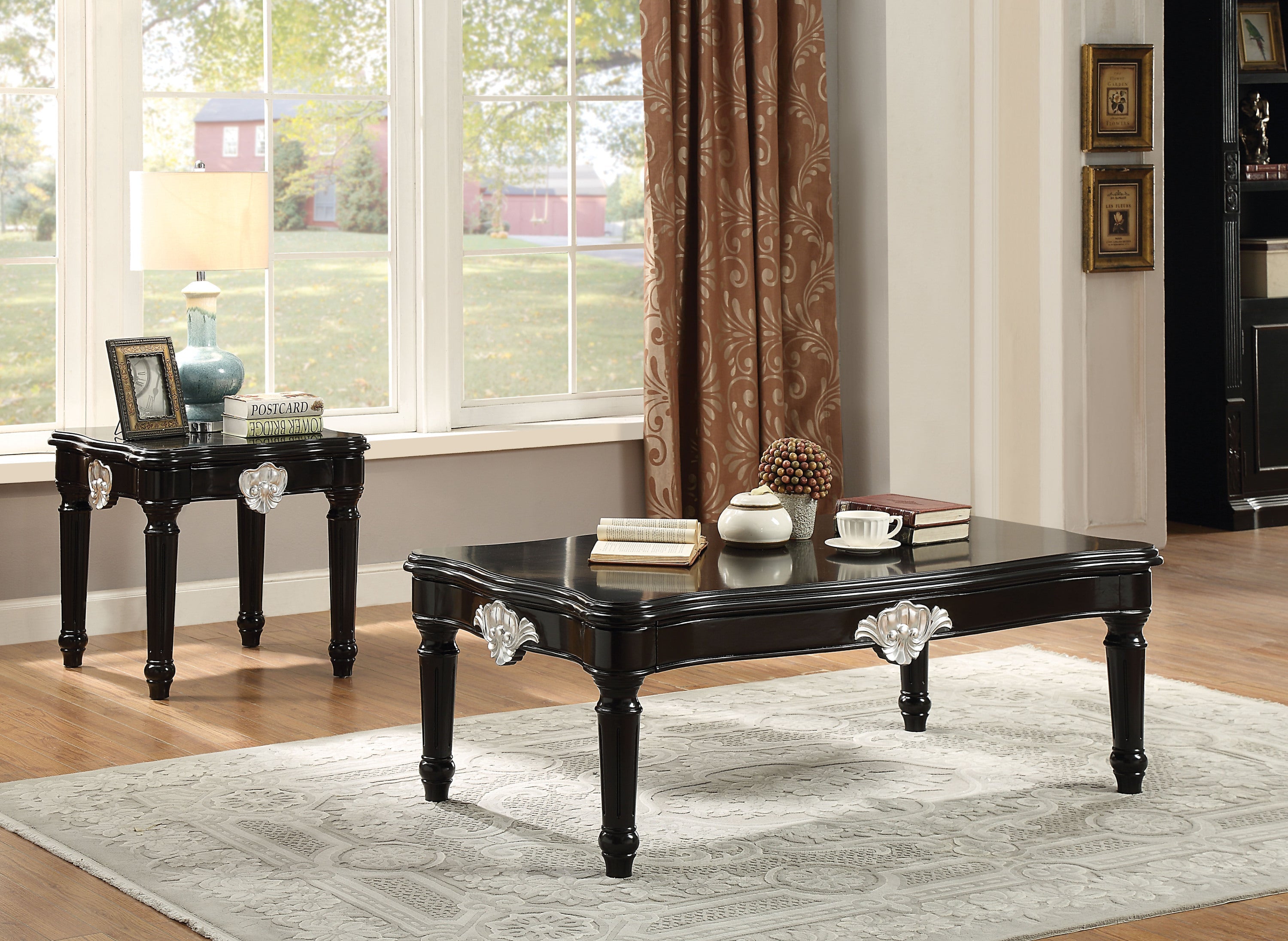 Black Coffee Table with Turned Legs