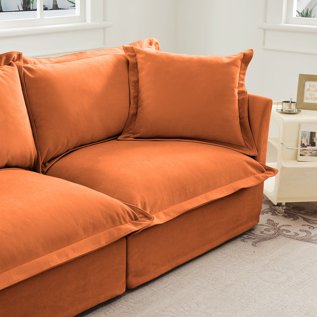 Slip-covered Armchair with 1 Big Back Cushion and 2 Big Toss Pillows, Single Deep Seat Comfy Single Couch Sofa Multiple Large Soft Pillows, Chenille Fabric, Orange