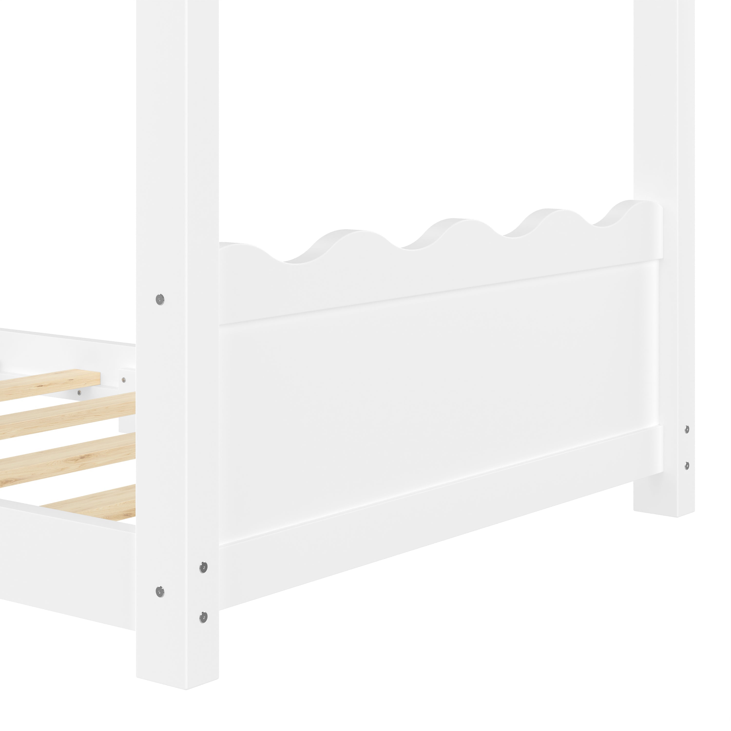 Twin House Floor Bed with Support Slats, Solid Wood House Bed Frame for Kids, No Box Spring Needed and Opening Constructure, White