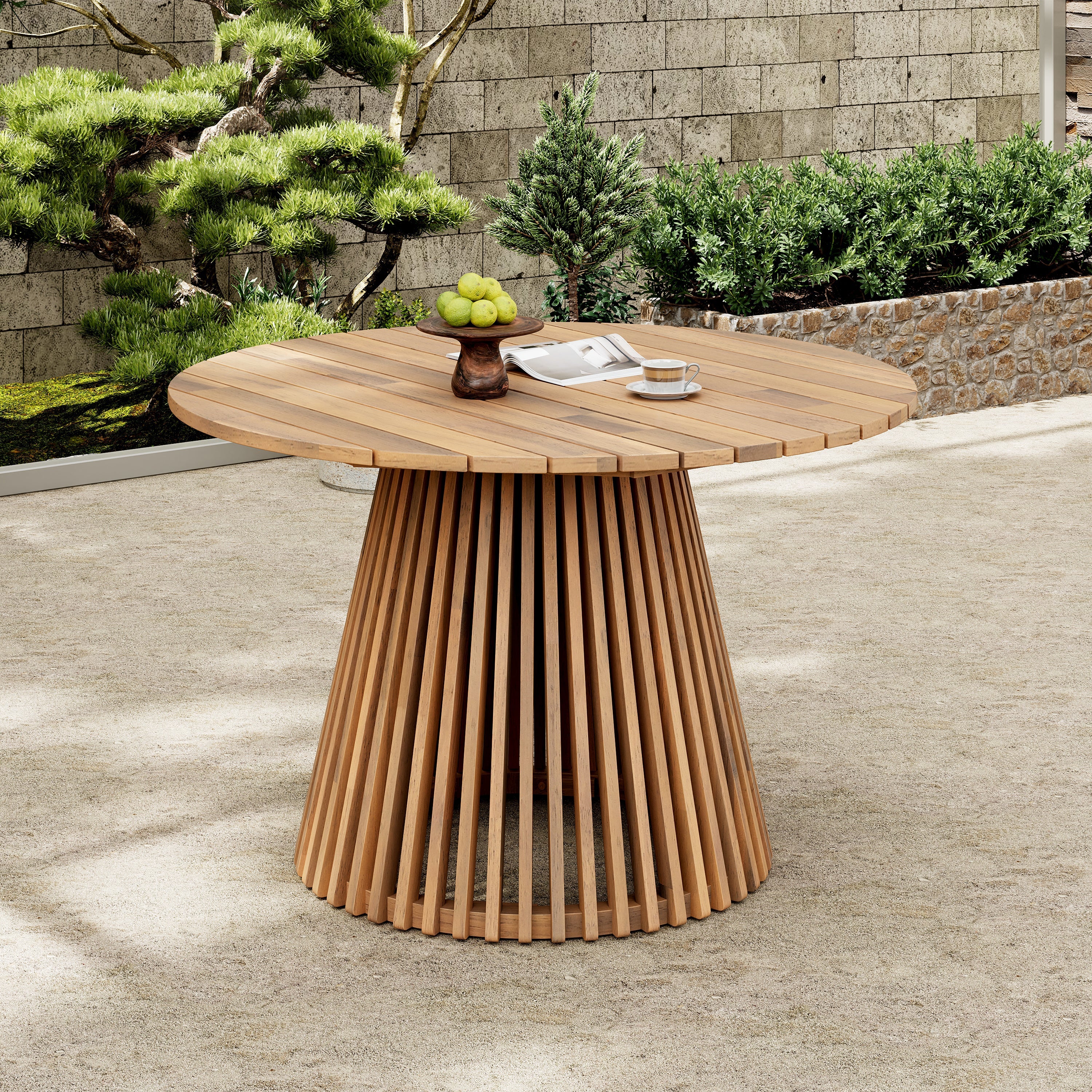 Outdoor Acacia Wood Patio Dining Table, 47.25-inch extra-large round dining table,for Backyard, Lawn, Balcony,Light Teak