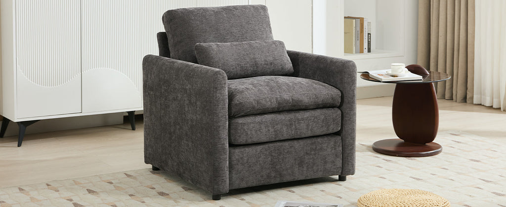 31.9' Cozy Upholstered Armchair Oversized Comfy Cloud Sofa Double Cushion Single Sofa Plush Cushion Armchair for Living Room, Grey