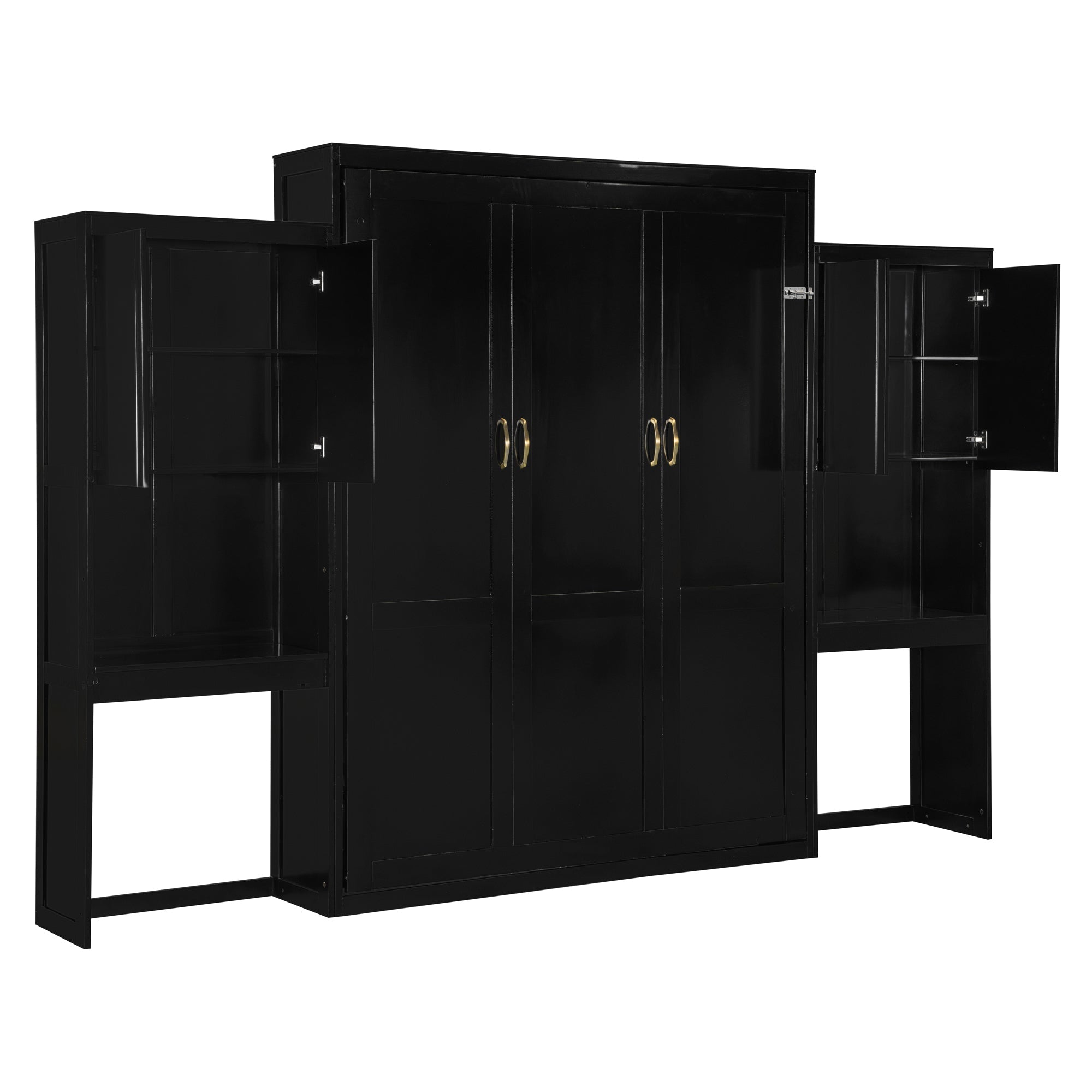 Queen Size Murphy Bed with Desk, Vanity and Cabinets, Espresso(OLD SKU: N820S00057P)