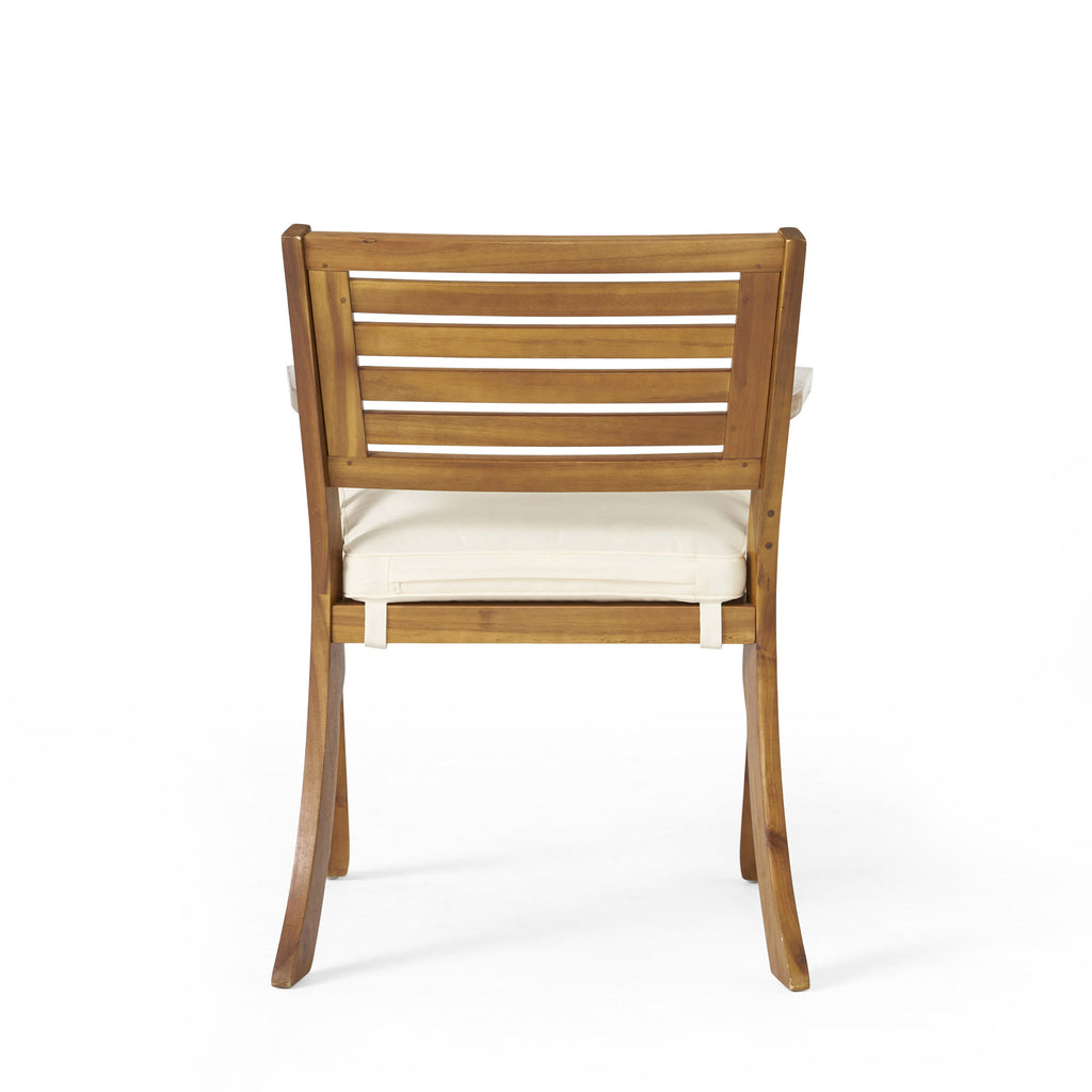 Outdoor Hermosa 5 Piece Wood Dining Set With Cushions, Teak Finish With Beige Cushion