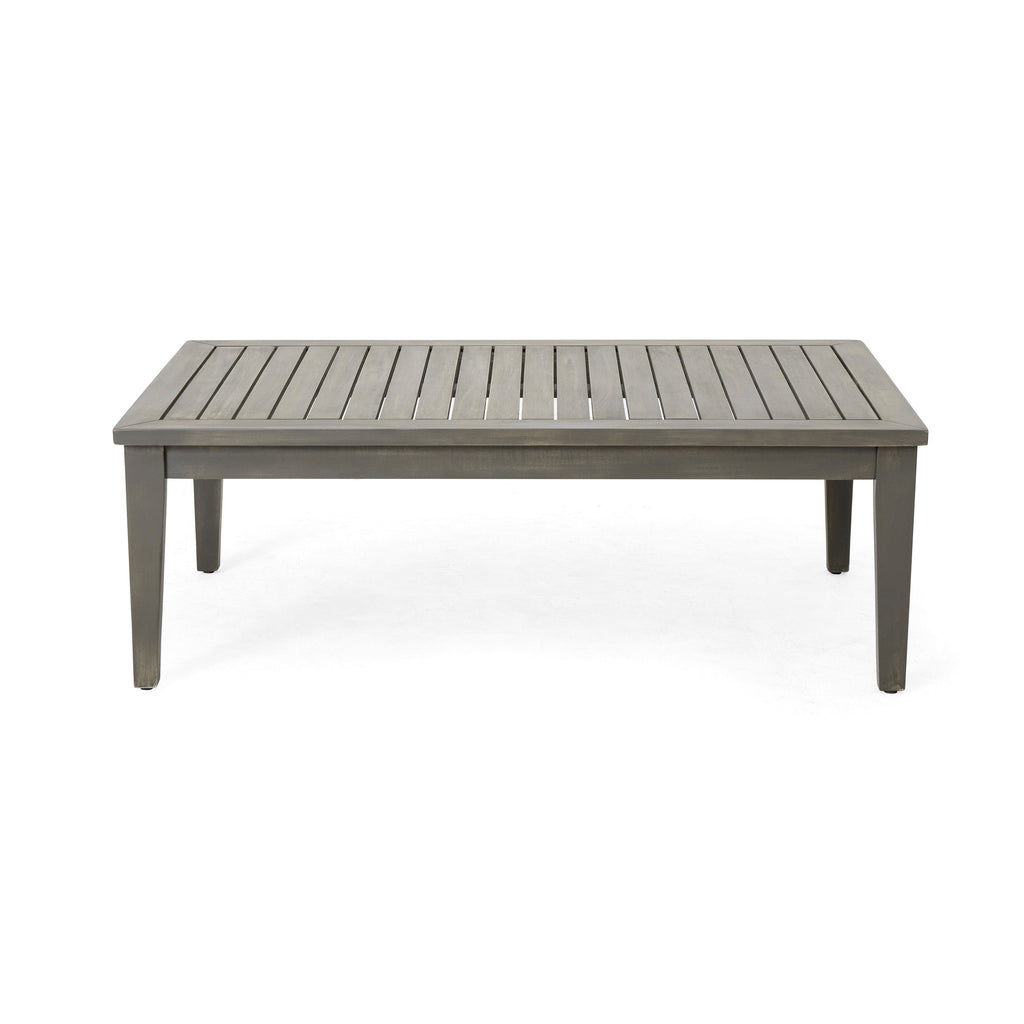 4-Pieces Acacia Wood Patio Furniture Set, Outdoor Furniture with Coffee Table, Patio Conversation Set Deep Seating with Soft Cushion, Porch Chairs for Garden, Backyard Porch Balcony, Grey & Beige