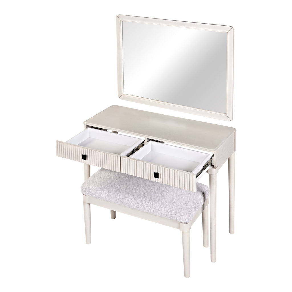 Modern Vanity Desk with Mirror, Adult Makeup Table Set with Stool, Home Office Desk, 2 Large Drawers, White