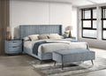 Mavela Wide Wale Corduroy Upholstery Panel King Bed with 2 Nightstands and Bench, Blue