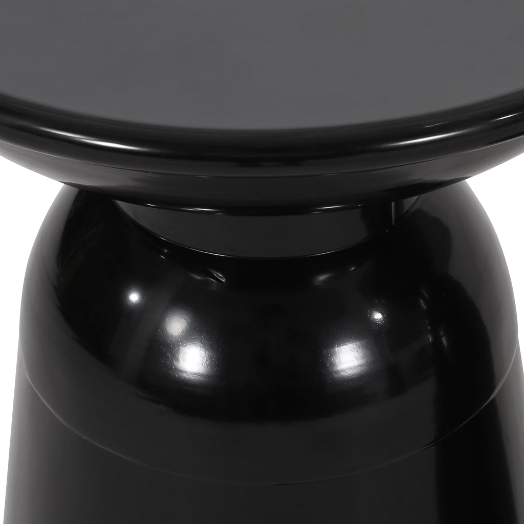 Modern Outdoor Metal End Table with Pedestal Structure in Black Iron, 15x15x20.75 Inches
