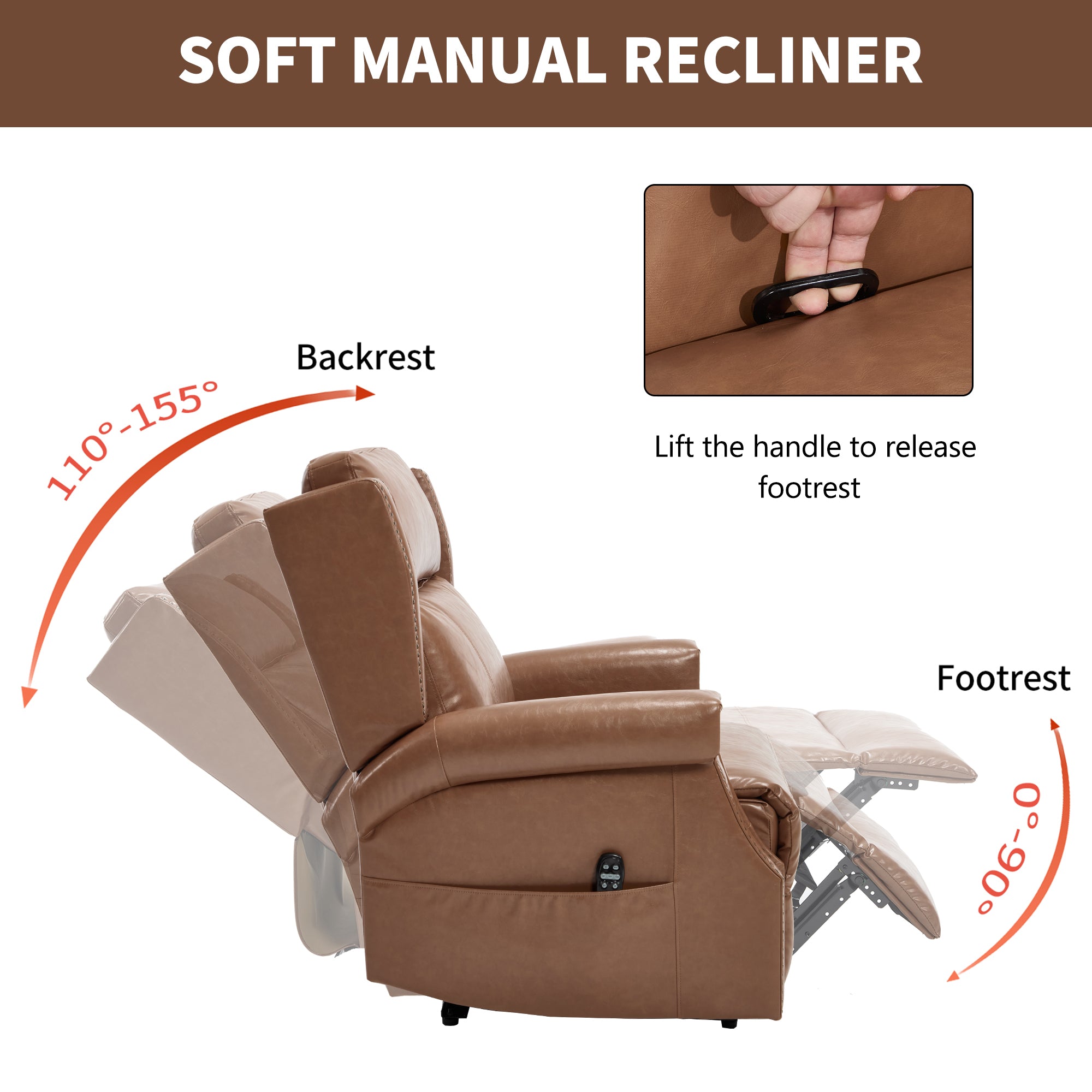 Camel Manual Recliner Chair in Faux Leather for Living Room with Heavy Duty Motion Mechanism, 8 vibrating nodes and 3 massage modes.