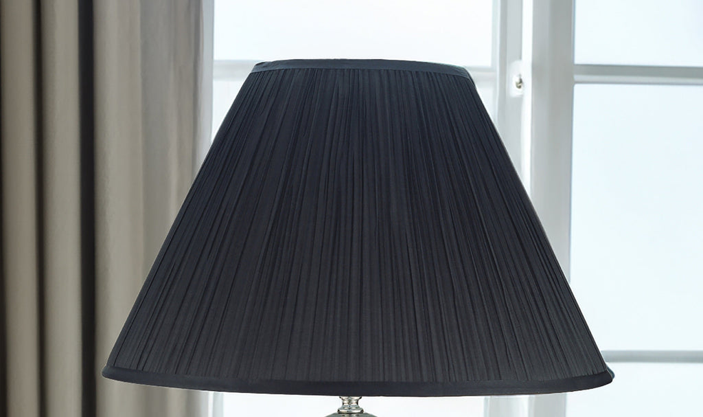 1pc Elegant Crafted Table Lamp Glossy Gray Base Contrasting Metallic Details Pleated Shade Modern Look Porcelain Rotary Switch, 100WATT Black