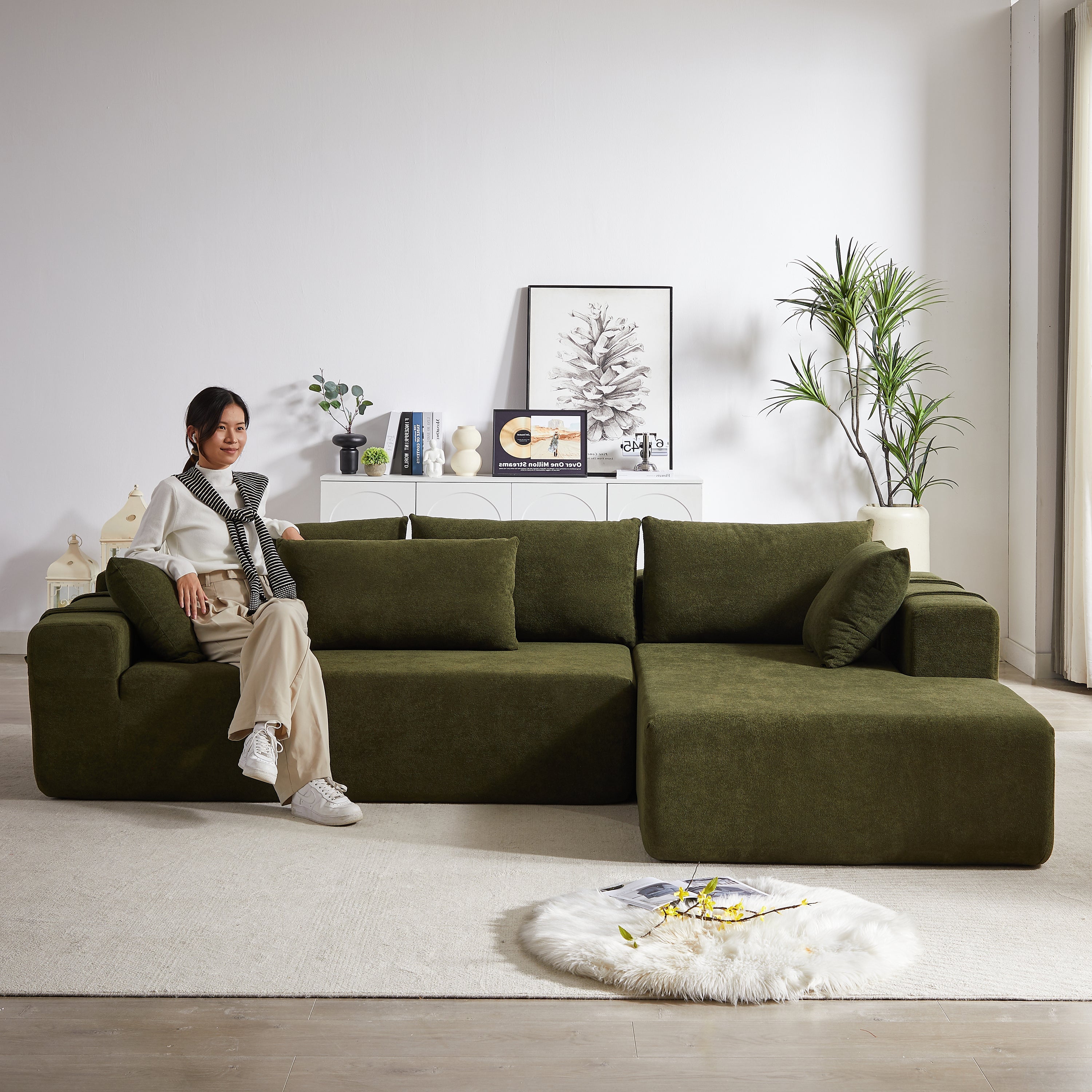 Modern Chenille Upholstered Sectional Sofa Couch Set,Modular 108' L Shaped Sectional Living Room Sofa Set With 6 Pillows,Free Combination Sofa Couch for Living Room,Bedroom(Right Chaise)