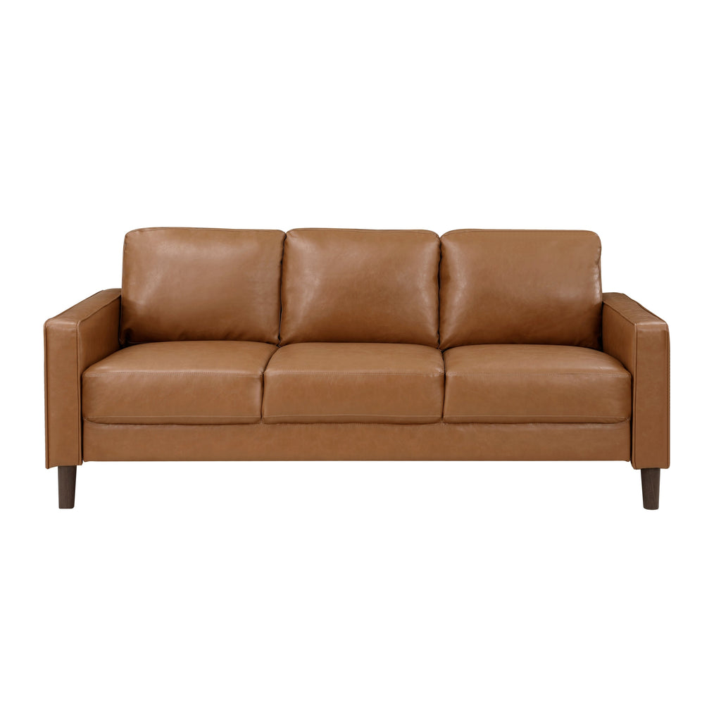 Modern Style Brown Faux Leather Upholstered 3-Seater Sofa Couch Comfortable Cushion Back Seat Solid Wood Living Room Furniture 1pc