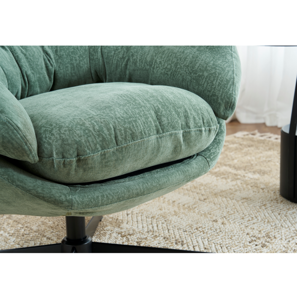 Modern Chenille Office Chair, 360° Swivel Club Chair/Accent Chair with Removable Cushion, Round Office Chair, Black Metal Base, Cotton Material, Living Room, Bedroom, Reading Corner, Office (Green)