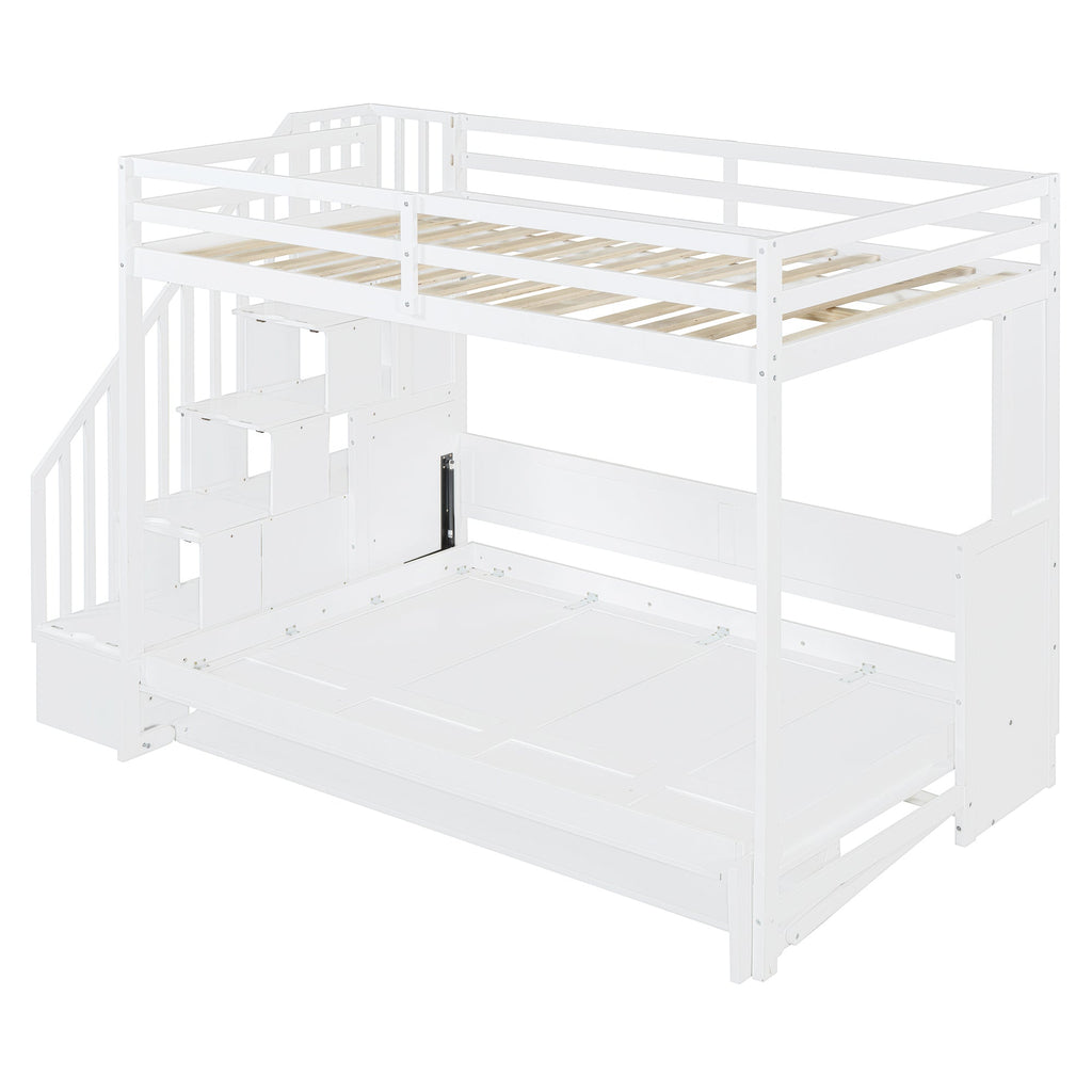 Full Over Full Size Murphy Bed with Hydraulic Lift & Desk Design, White