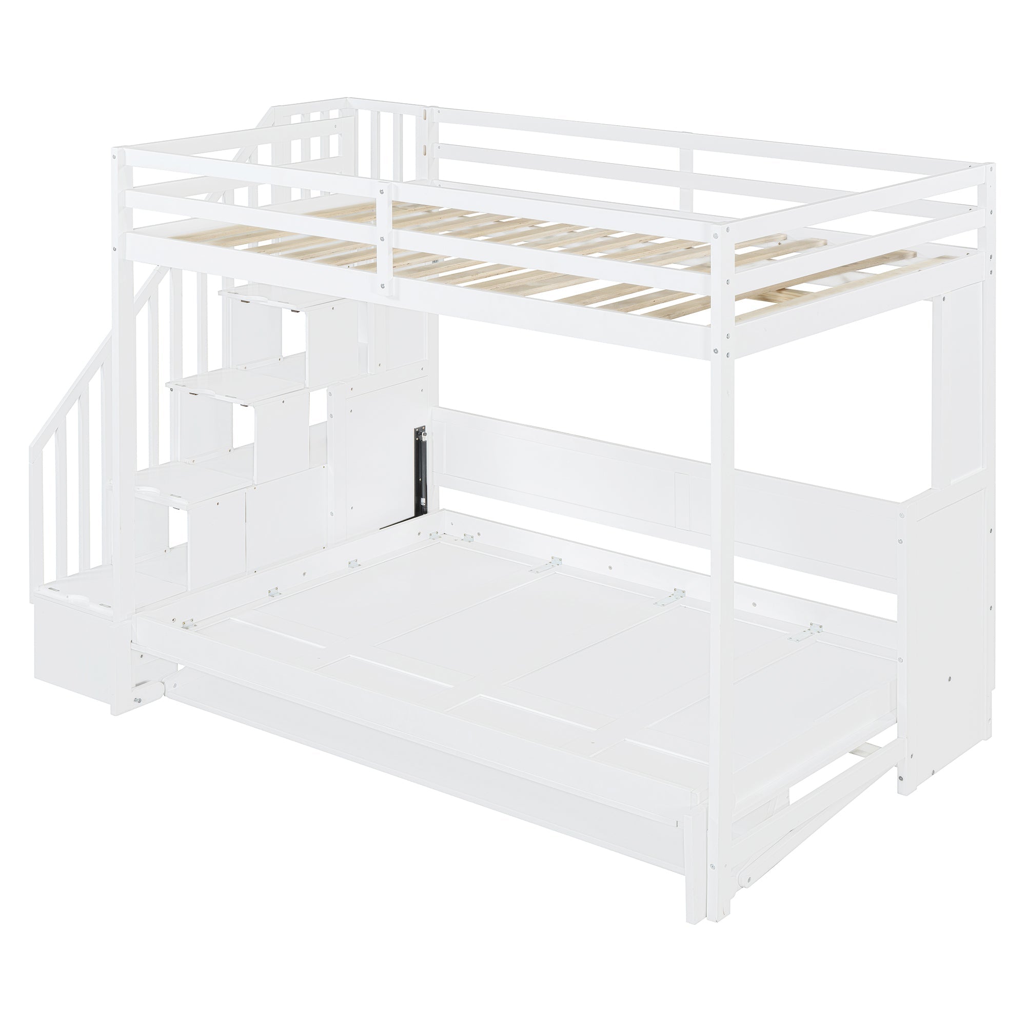 Full Over Full Size Murphy Bed with Hydraulic Lift & Desk Design, White