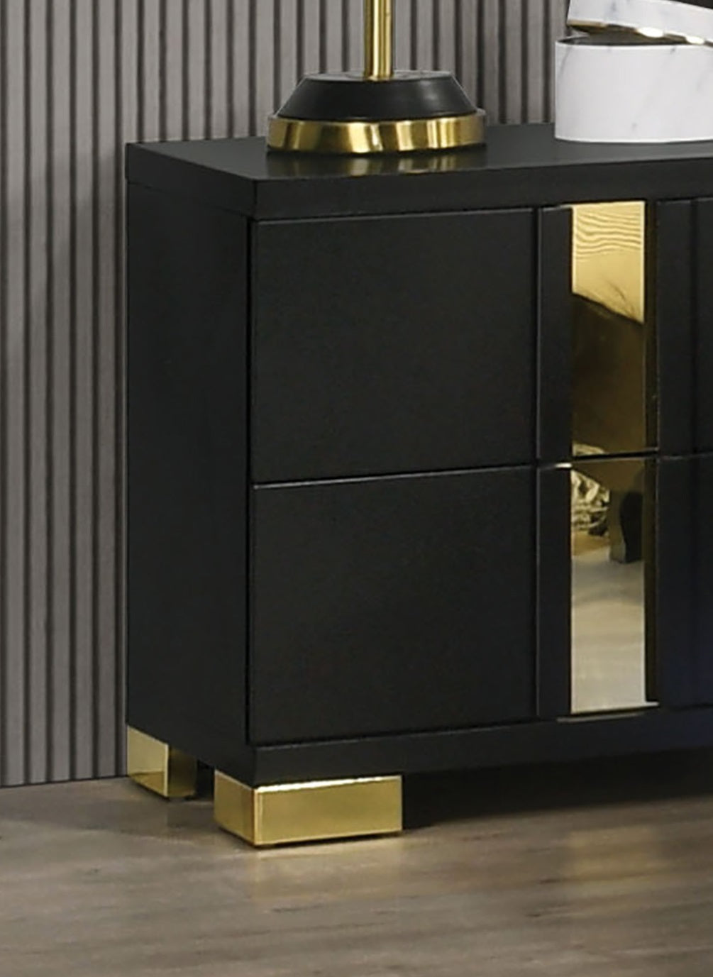 Modern Black 3pc Bedroom Set Queen Size Bed w LED 2x Nightstands Mattress Ready Furniture Acrylic Trim
