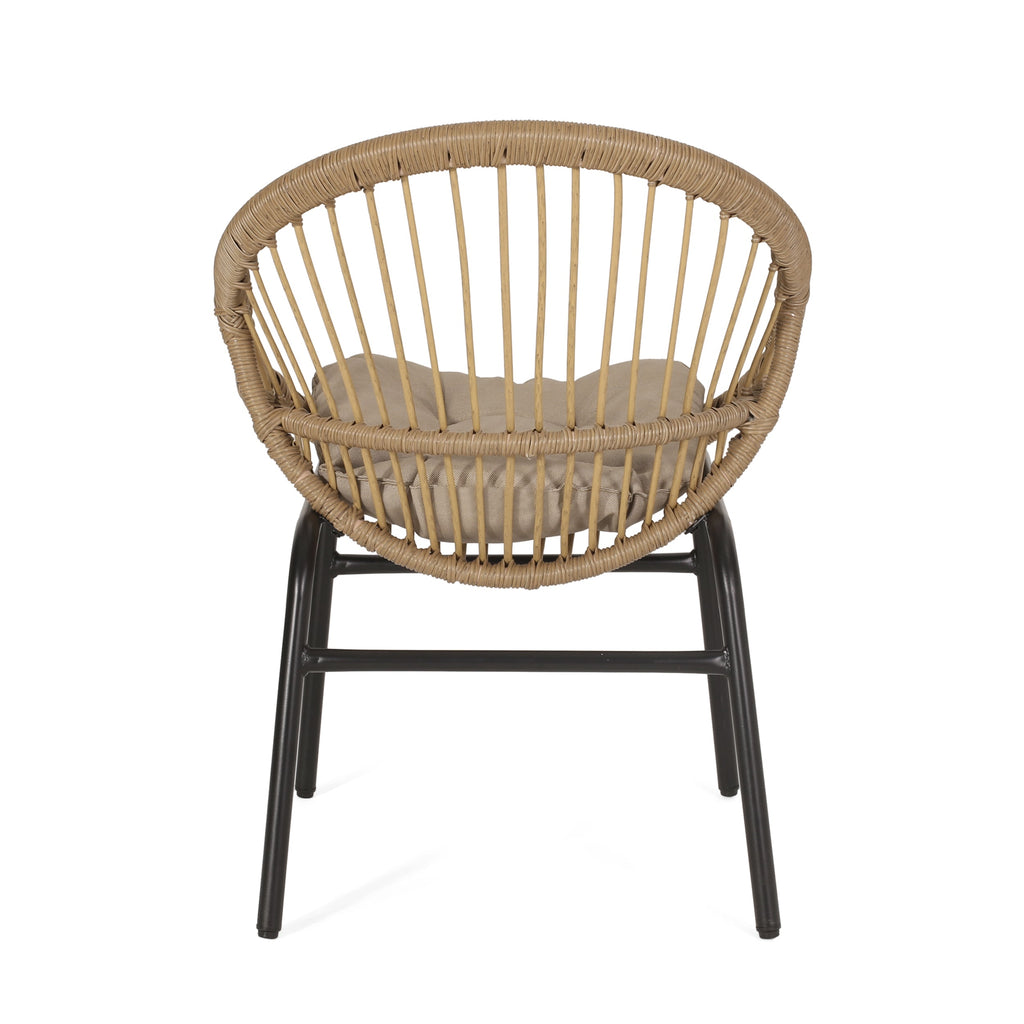 Outdoor Accent Chair with Curved Back and Basket Frame, Set of 2, Light Brown and Beige