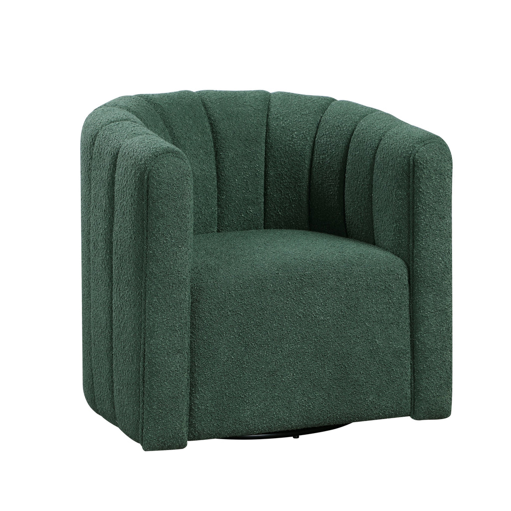 Modern Contemporary Swivel Chair with Ottoman Green Boucle Fabric Upholstery Solid Wood Living Room Furniture