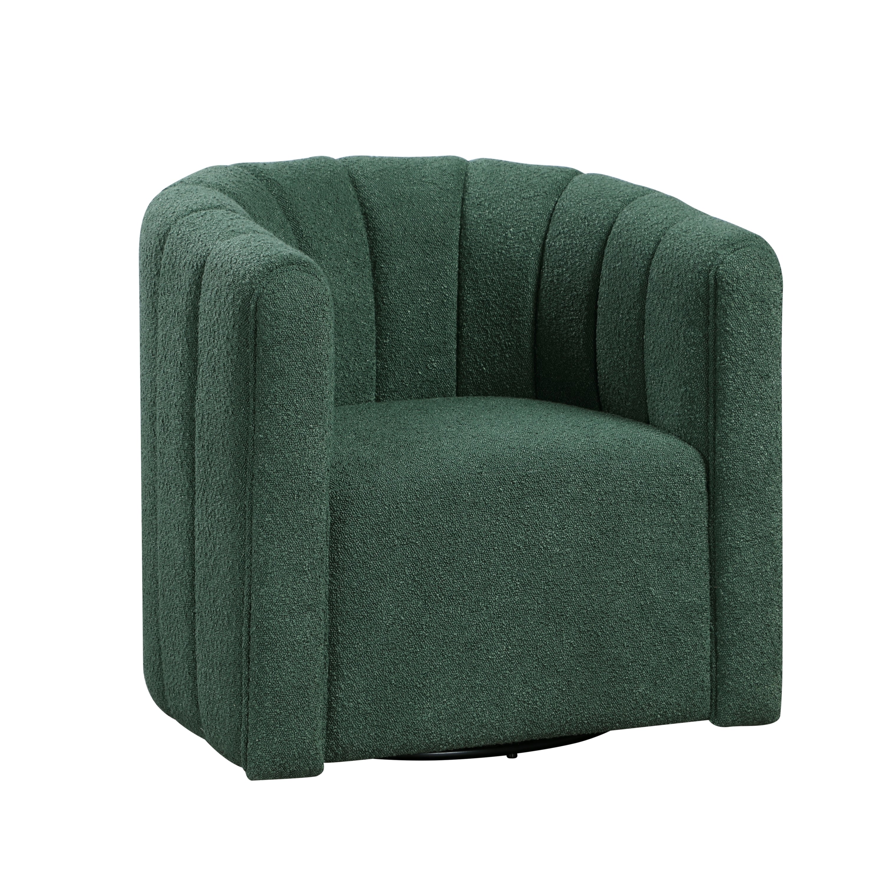 Modern Contemporary Swivel Chair with Ottoman Green Boucle Fabric Upholstery Solid Wood Living Room Furniture