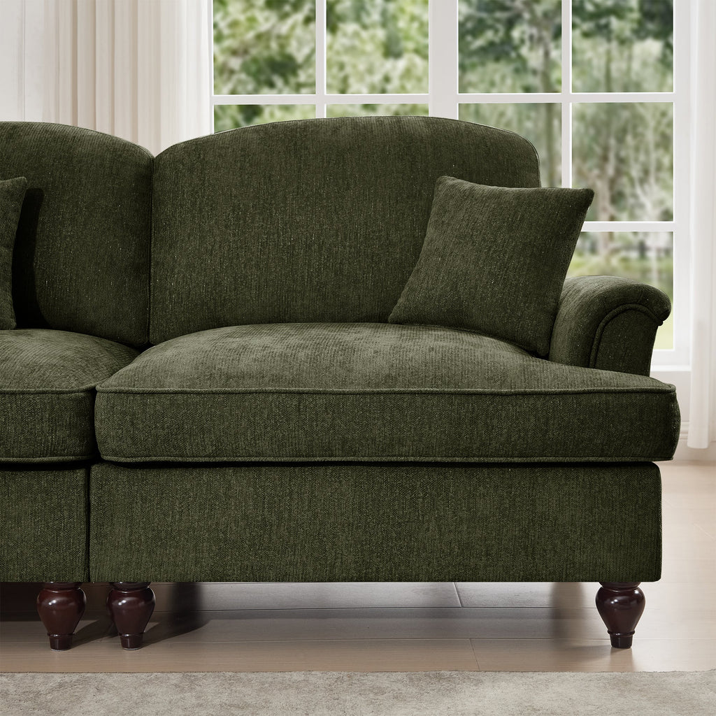 Classic 2 Piece Modular Couch Living Room Sofa Set with Flared Arms and Removable Ruffles Pleats Skirts and Spindle Legs, 2 Seater Sofa + 2-Seat Loveseat Sofa Sets for Living Room,Green