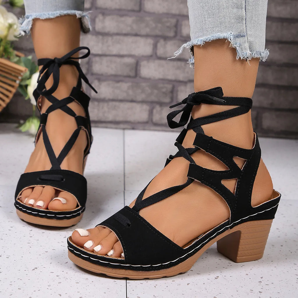 Lace-Up Block Heel Sandals