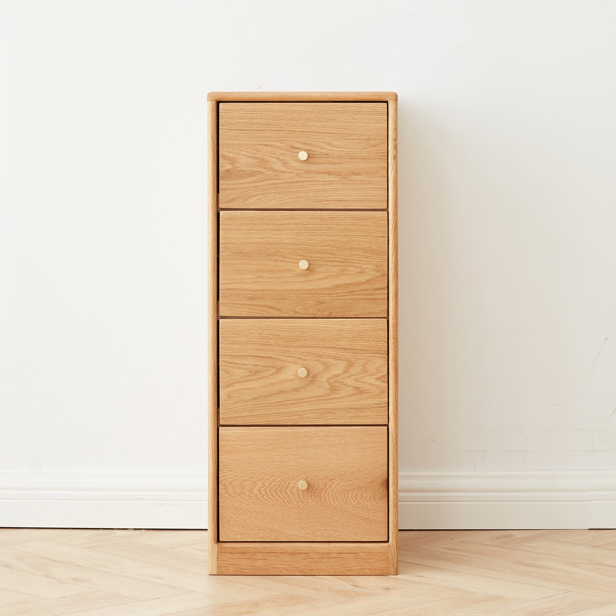 Modern Minimalist Solid Oak Bedside Table Storage Cabinet with Four Drawers for Living Room