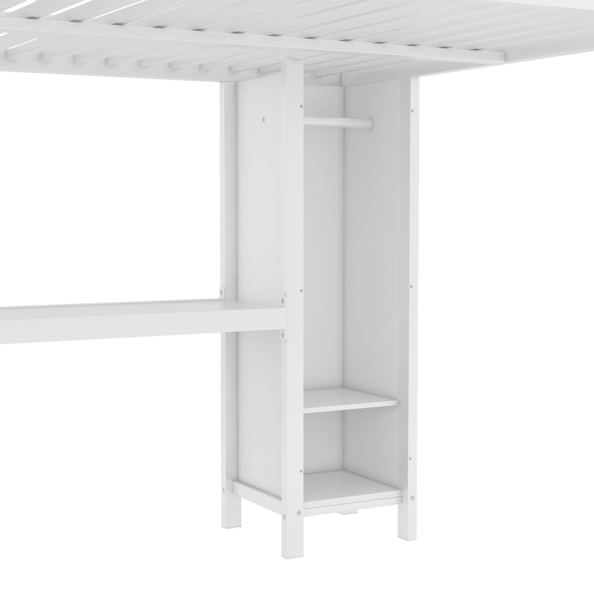 Metal Loft Bed with Wardrobe And L-shaped Desk, Queen Size Loft Bed with Storage Cubes and Shelves, Heavy Duty Loft Bed for Kids Teens Adults, White