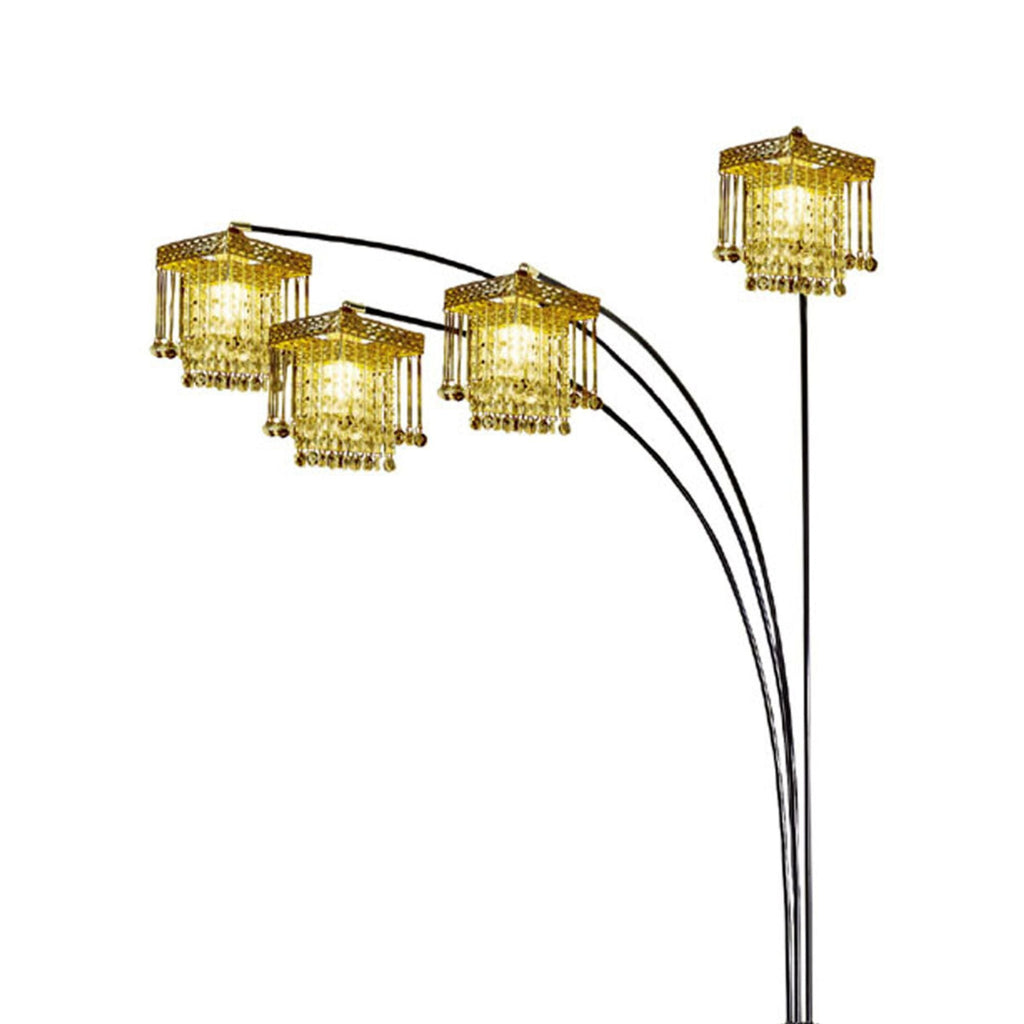 84' Tall Floor Lamp w/ Black finish and 4 Arch Arms, Crystal Chandelier Design