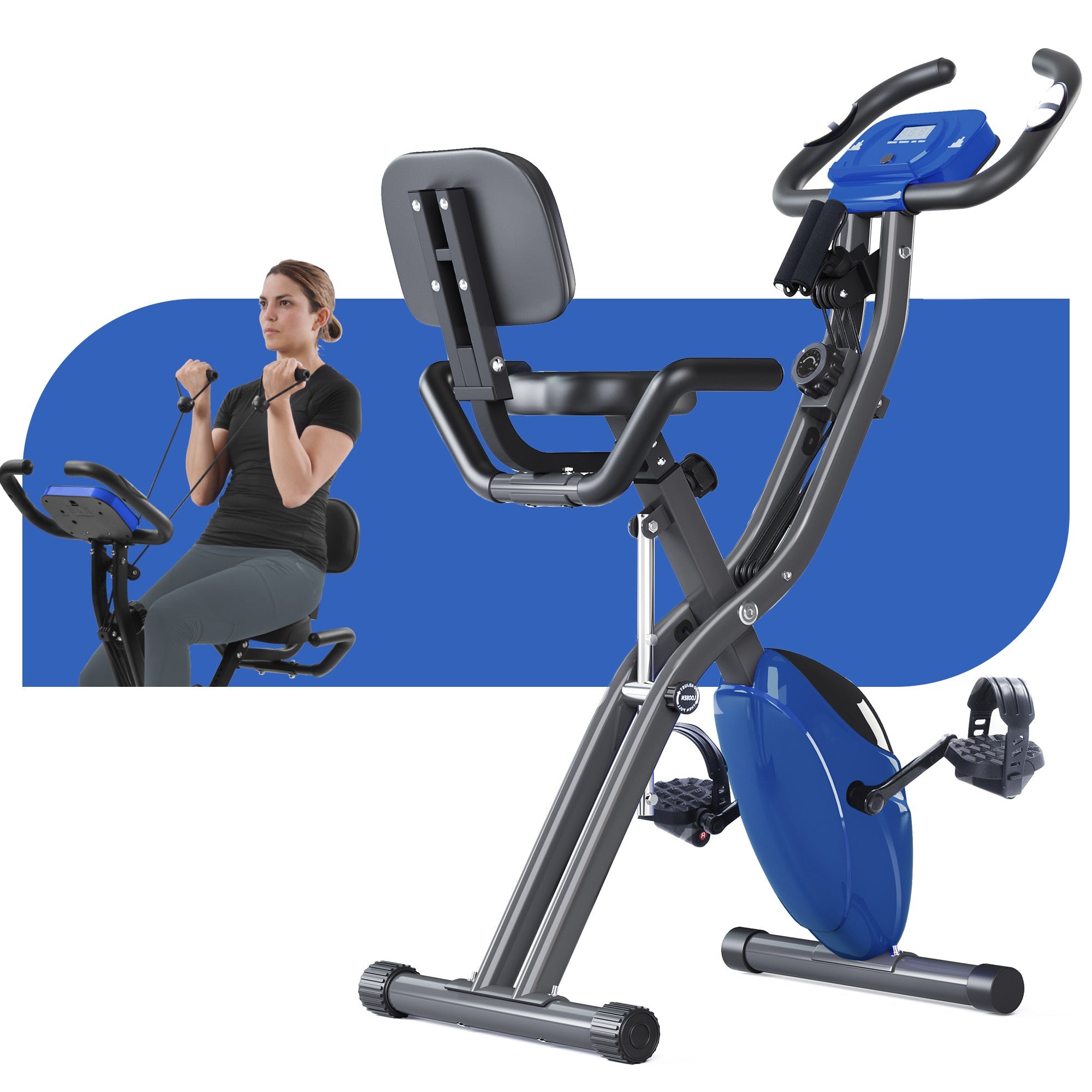 Exercise Bike,Workout Bikes for Home,Folding Stationary Bikes for Home with 16-Level Magnetic Resistance, 300LBS Capacity X-Bike Indoor Exercise Equipment with Heart Rate Sensor & LCD Monitor