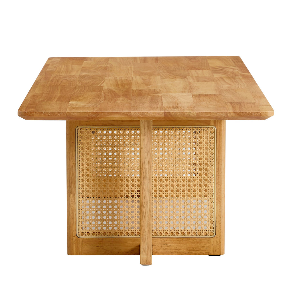 Natural rubber wood and solid wood coffee table  Modern minimalist rattan weaving design, living room balcony, multifunctional small-sized furniture
